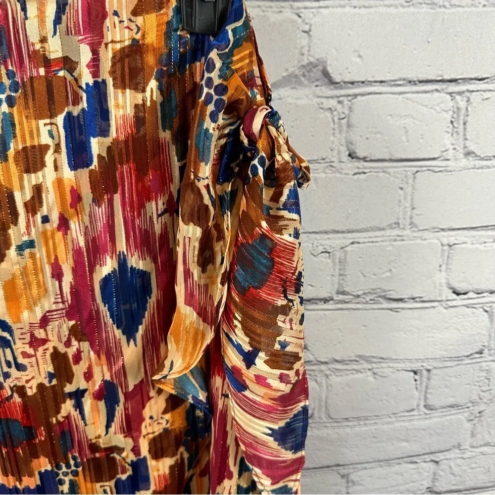 Vince Camuto Printed Midi Skirt Tie Front Wrap Metallic Threads Chili Oil L NWT